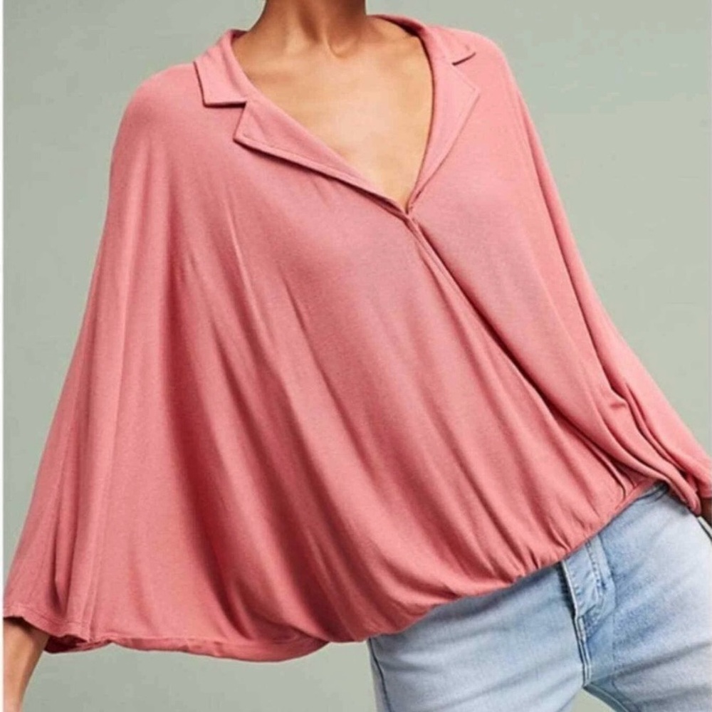 Anthropologie Postmark Blush Pink Dolman Sleeve Wrap Blouse XS/S